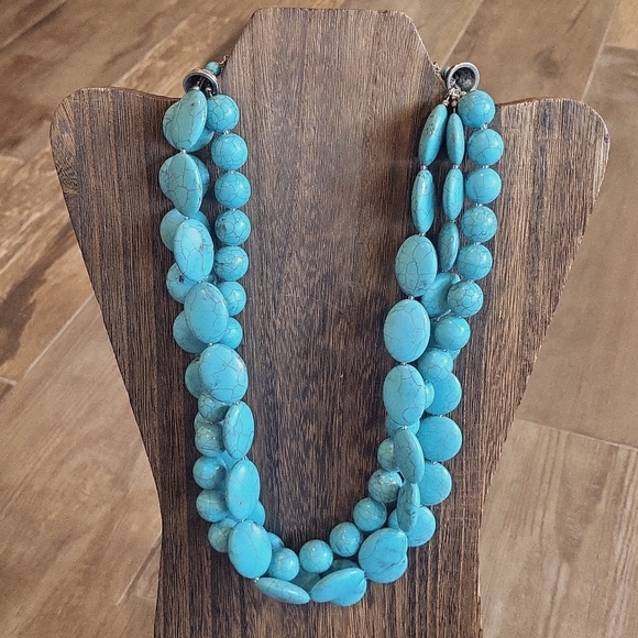 Unbranded Jewelry - Southwestern Triple Strand Natural Turquoise Stone Beaded Necklace